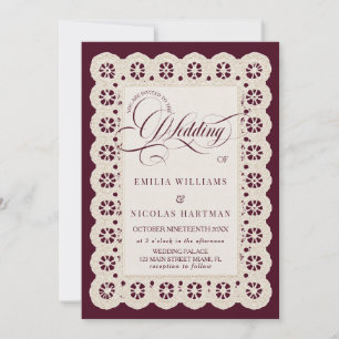 Invitation Mariage Tout Compris Vintage Dentelle Bourgogne