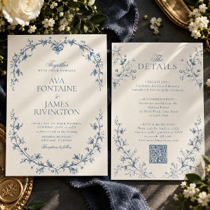 Invitation Mariage tout en un à crête florale française vinta