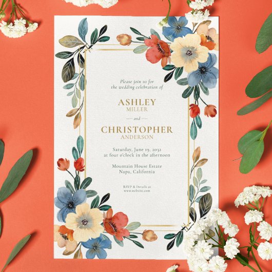 Invitation Mariage tout-en-un à l'aquarelle florale chic