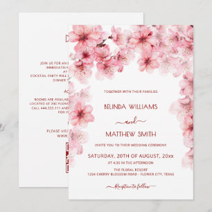 Invitation Mariage tout-en-un aquarelle Cerisier Fleur