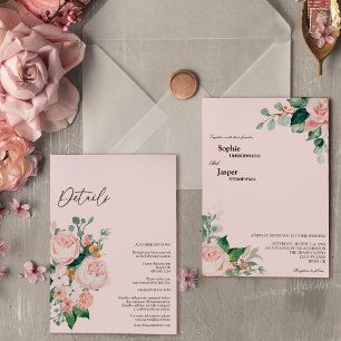 Invitation Mariage Tout En Un Avec Détails Floraux Rose Pâle