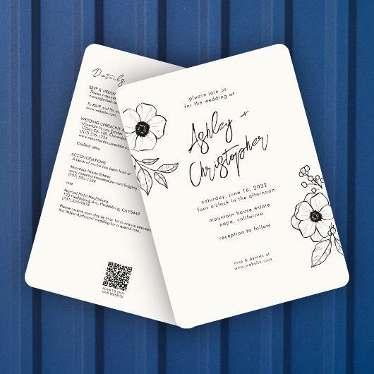 Invitation Mariage tout-en-un blanc végétal végétal minimal