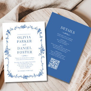 Invitation Mariage Tout en Un Bleu Royal Victorien Français