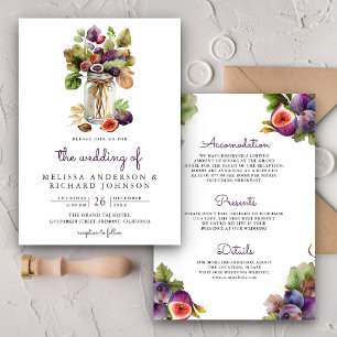 Invitation Mariage tout-en-un bocal mason figue violet rustiq