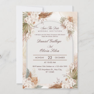 Invitation Mariage tout-en-un Bohème Beige Floral Crème