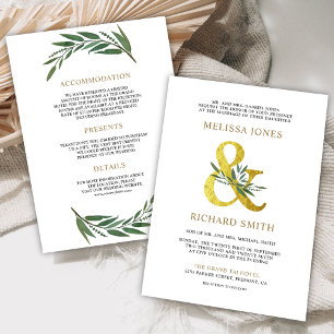 Invitation Mariage Tout en Un Branche d'Olivier Ampersand Or