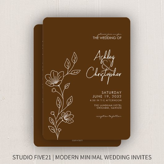 Invitation Mariage tout-en-un Brown Foliage moderne