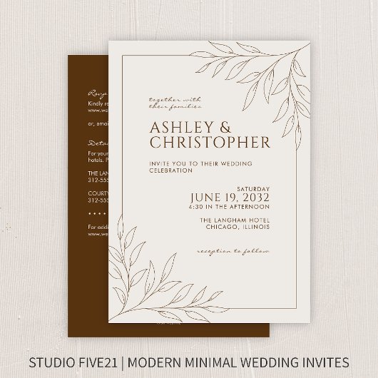Invitation Mariage tout-en-un Brown Foliage moderne