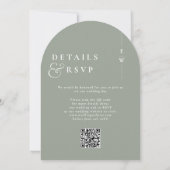 Invitation Mariage Tout En Un Code QR Monogramme Vert Sauge (Dos)