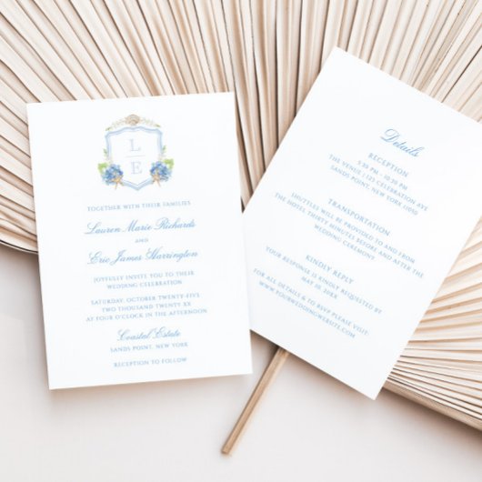 Invitation Mariage tout-en-un Crest Monogramme Côtiers