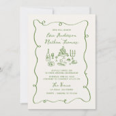 Invitation Mariage Tout en Un Dessiné à la Main Vert (Devant)