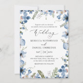 Invitation Mariage tout-en-un Dusty Blue Fleur sauvage (Devant)