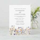 Invitation Mariage tout-en-un Dusty Blue Fleurs sauvages (Debout devant)