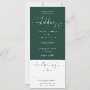 Invitation Mariage Tout En Un Écriture Cœur Vert Émeraude