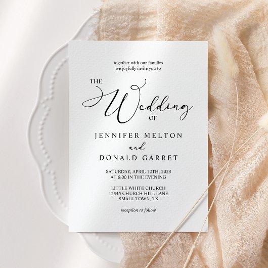 Invitation Mariage Tout En Un Écriture Simple Moderne Noir
