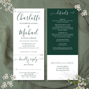 Invitation Mariage Tout En Un Écriture Vert Émeraude