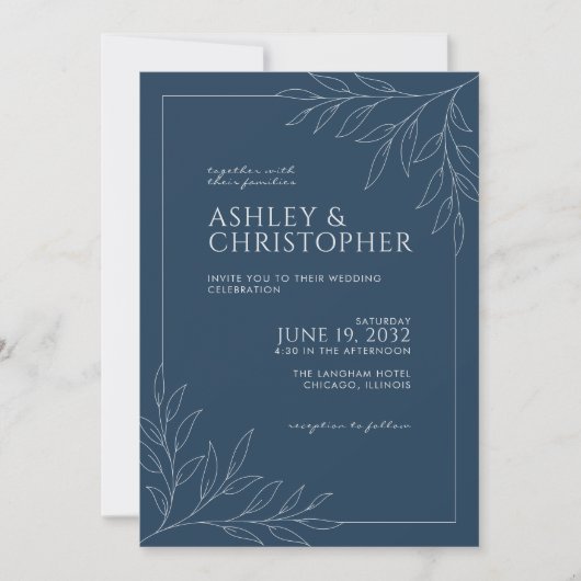Invitation Mariage tout-en-un en plan bleu moderne (Devant)