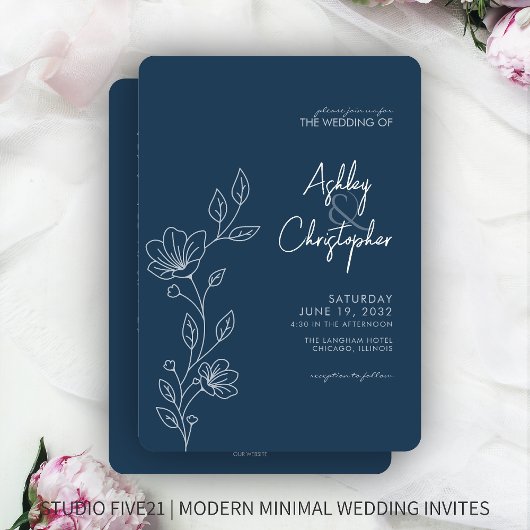 Invitation Mariage tout-en-un en plan bleu moderne