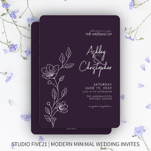Invitation Mariage tout-en-un en plan de feuillage violet mod