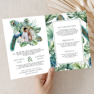 Invitation Mariage Tout en Un Fleur de Paon Indien Tropical