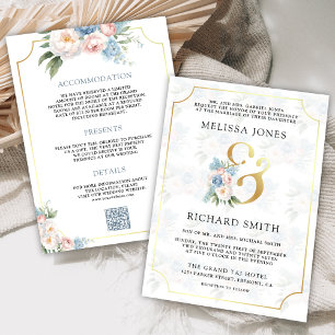 Invitation Mariage Tout en Un Fleurs Rose Bleu Douceur de Rêv