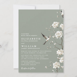 Invitation Mariage Tout En Un Floral Chinoiserie Vert Sauge