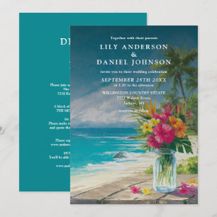 Invitation Mariage tout-en-un floral tropical de plage dans u