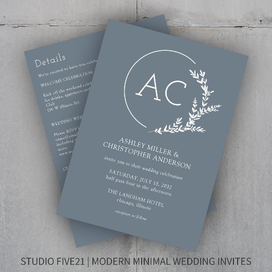 Invitation Mariage tout-en-un gris ardoise moderne