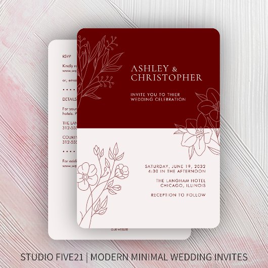 Invitation Mariage tout-en-un mini-plan de feuillage rouge