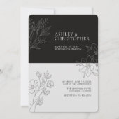 Invitation Mariage tout-en-un minimal en feuillage noir (Devant)