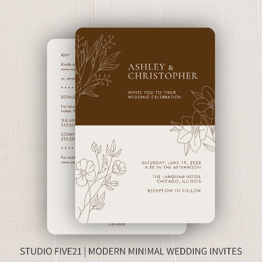 Invitation Mariage tout-en-un minime Brown Foliage
