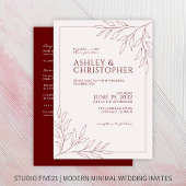 Invitation Mariage tout-en-un moderne Red Foliage Outline