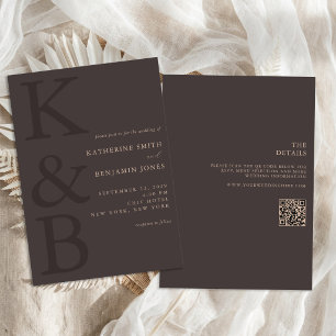 Invitation Mariage Tout en Un Monogramme Brun Moderne
