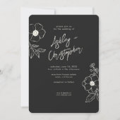 Invitation Mariage tout-en-un noir floral minimal (Devant)
