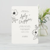 Invitation Mariage tout-en-un noir floral minimal (Debout devant)
