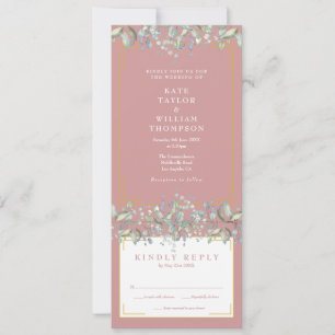 Invitation Mariage Tout En Un Poussiéreux Rose Feuillage Lila