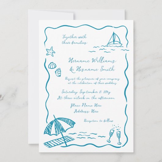 Invitation Mariage tout-en-un QR RSVP à main de plage (Devant)