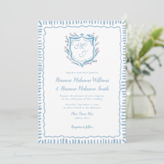 Invitation Mariage tout-en-un QR RSVP Bespoke Crest (Debout devant)