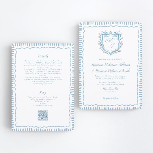 Invitation Mariage tout-en-un QR RSVP Bespoke Crest