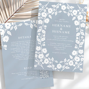 Invitation Mariage tout-en-un QR RSVP bleu-Dusty