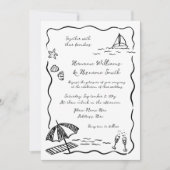 Invitation Mariage tout-en-un QR RSVP noir de plage (Devant)