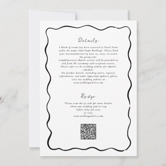 Invitation Mariage tout-en-un QR RSVP noir de plage (Dos)