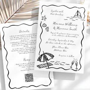 Invitation Mariage tout-en-un QR RSVP noir de plage