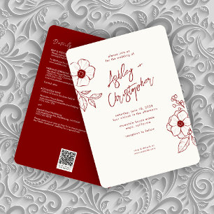 Invitation Mariage tout-en-un rouge floral minimal