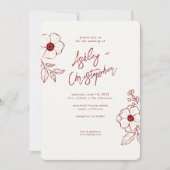 Invitation Mariage tout-en-un rouge floral minimal (Devant)