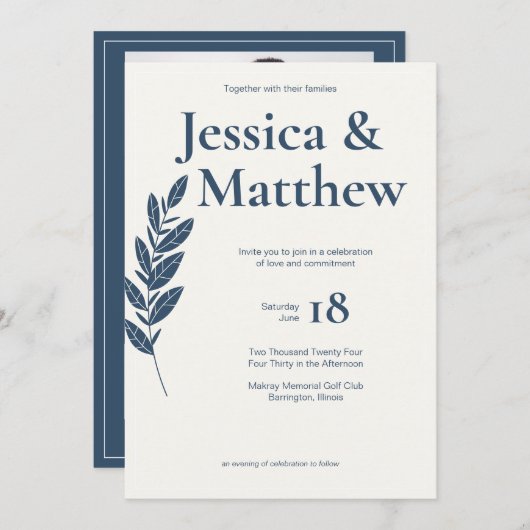 Invitation Mariage tout-en-un rustique gris ardoise (Devant / Derrière)
