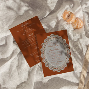 Invitation Mariage Tout En Un Terracotta Orange Brûlée Dentel