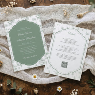 Invitation Mariage Tout en Un Toile Vert Sauge Vintage