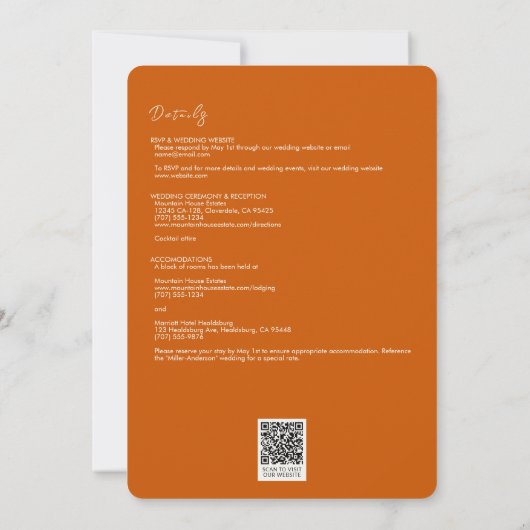 Invitation Mariage tout-en-un végétal orange végétal minimal (Dos)