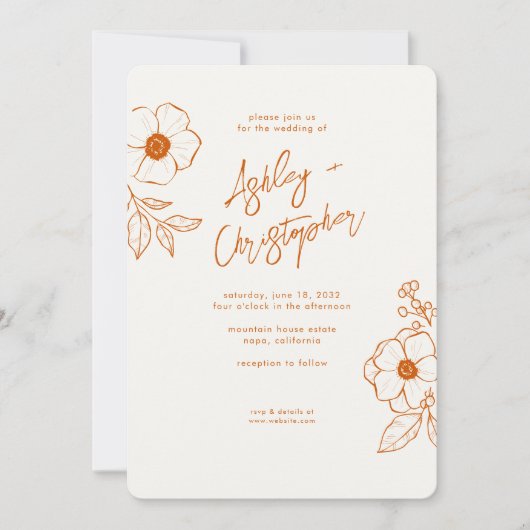 Invitation Mariage tout-en-un végétal orange végétal minimal (Devant)